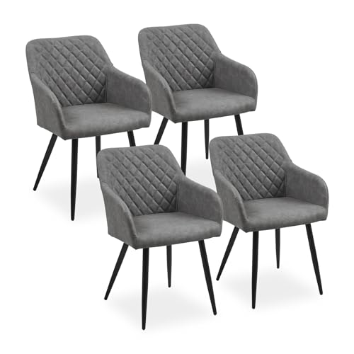 CLIPOP Esszimmerstühle 4er Set, Küchenstuhl Kunstleder Bezug Wohnzimmerstuhl Polsterstuhl mit Armlehne Metallbeine Polstersessel Stuhl für Esszimmer Wohnzimmer Küche (4, Kunstleder Felsgrau) von CLIPOP