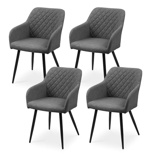 CLIPOP Esszimmerstühle 4er Set, Küchenstuhl Kunstleder Bezug Wohnzimmerstuhl Polsterstuhl mit Armlehne Metallbeine Polstersessel Stuhl für Esszimmer Wohnzimmer Küche (4, Kunstleder Felsgrau) von CLIPOP