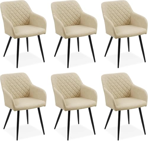 CLIPOP Esszimmerstühle 6er Set, Küchenstuhl Kunstleder Bezug Wohnzimmerstuhl Polsterstuhl mit Armlehne Metallbeine Polstersessel Stuhl für Esszimmer Wohnzimmer Küche (6, Kunstleder Elfenbeinbeige) von CLIPOP