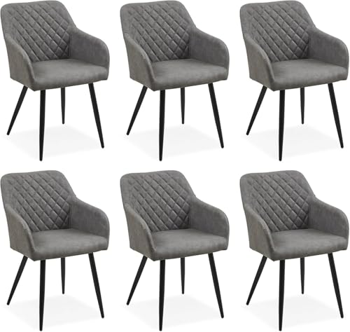 CLIPOP Esszimmerstühle 6er Set, Küchenstuhl Kunstleder Bezug Wohnzimmerstuhl Polsterstuhl mit Armlehne Metallbeine Polstersessel Stuhl für Esszimmer Wohnzimmer Küche (6, Kunstleder Felsgrau) von CLIPOP