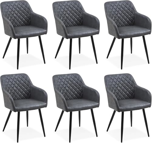 CLIPOP Esszimmerstühle 6er Set, Küchenstuhl Kunstleder Bezug Wohnzimmerstuhl Polsterstuhl mit Armlehne Metallbeine Polstersessel Stuhl für Esszimmer Wohnzimmer Küche (6, Kunstleder Graphitgrau) von CLIPOP