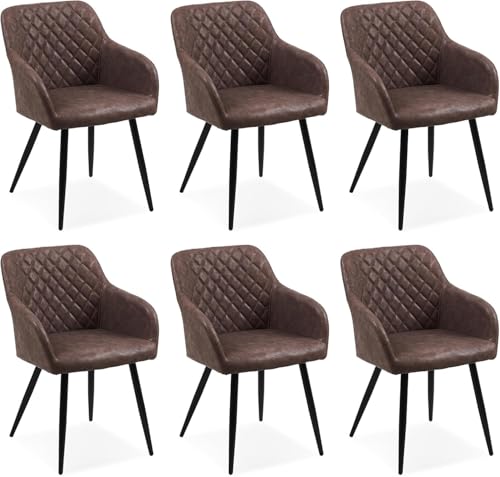 CLIPOP Esszimmerstühle 6er Set, Küchenstuhl Kunstleder Bezug Wohnzimmerstuhl Polsterstuhl mit Armlehne Metallbeine Polstersessel Stuhl für Esszimmer Wohnzimmer Küche (6, Kunstleder Schokoladenbraun) von CLIPOP