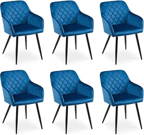 CLIPOP Esszimmerstühle 6er Set, Küchenstuhl Samt Bezug Wohnzimmerstuhl Polsterstuhl mit Armlehne Metallbeine Polstersessel Stuhl für Esszimmer Wohnzimmer Küche (6, Samt Blau) von CLIPOP