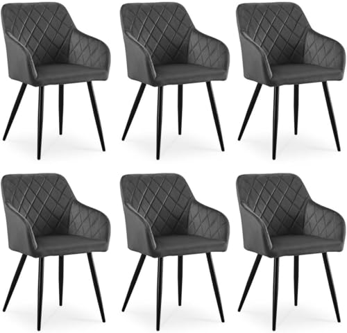 CLIPOP Esszimmerstühle 6er Set, Küchenstuhl Samt Bezug Wohnzimmerstuhl Polsterstuhl mit Armlehne Metallbeine Polstersessel Stuhl für Esszimmer Wohnzimmer Küche (6, Samt Grau) von CLIPOP