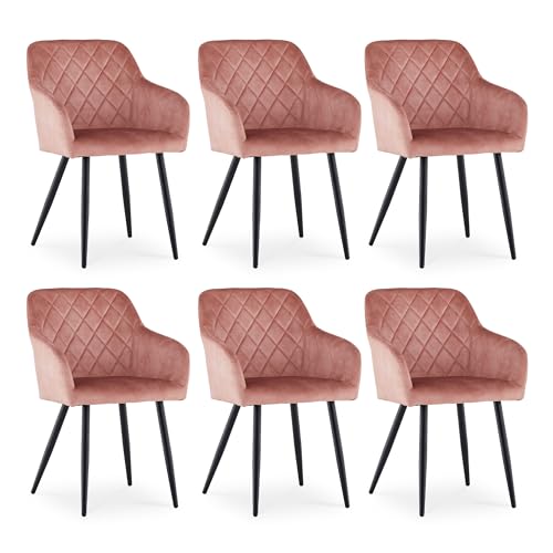 CLIPOP Esszimmerstühle 6er Set, Küchenstuhl Samt Bezug Wohnzimmerstuhl Polsterstuhl mit Armlehne Metallbeine Polstersessel Stuhl für Esszimmer Wohnzimmer Küche (6, Samt Rosa) von CLIPOP