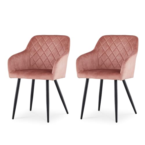 CLIPOP Esszimmerstühle 2er Set, Küchenstuhl Samt Bezug Wohnzimmerstuhl Polsterstuhl mit Armlehne Metallbeine Polstersessel Stuhl für Esszimmer Wohnzimmer Küche (2, Samt Rosa) von CLIPOP