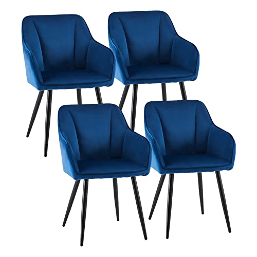 CLIPOP Esszimmerstuhl 4er Set Samt Küchenstuhl Polsterstuhl mit Armlehne und Metall Beine, Retro Design Armlehnstuhl Sessel für Wohnzimmer Esszimmer (4er, Samt Blau) von CLIPOP