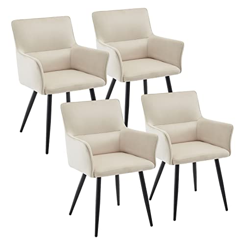 CLIPOP Esszimmerstuhl 4er Set Samt Küchenstuhl Polsterstuhl mit Armlehne und Metall Beine, Retro Design Armlehnstuhl Sessel für Wohnzimmer Esszimmer (4er, Samt Creme) von CLIPOP