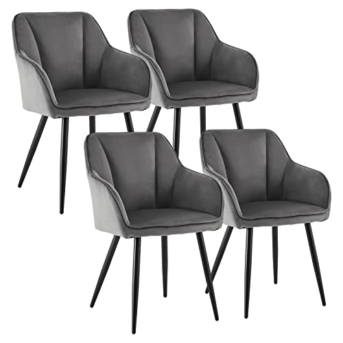 CLIPOP Esszimmerstuhl 4er Set Samt Küchenstuhl Polsterstuhl mit Armlehne und Metall Beine, Retro Design Armlehnstuhl Sessel für Wohnzimmer Esszimmer (4er, Samt Grau) von CLIPOP
