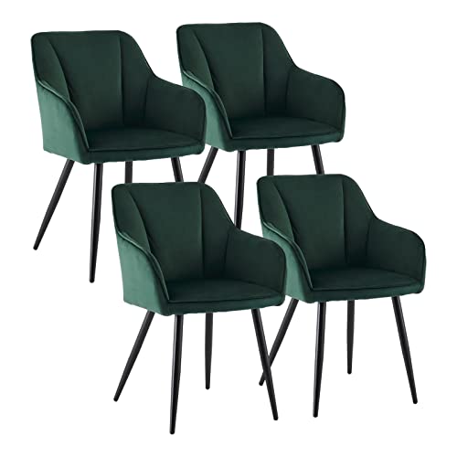 CLIPOP Esszimmerstuhl 4er Set Samt Küchenstuhl Polsterstuhl mit Armlehne und Metall Beine, Retro Design Armlehnstuhl Sessel für Wohnzimmer Esszimmer (4er, Samt Grün) von CLIPOP