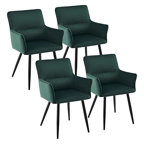 CLIPOP Esszimmerstuhl 4er Set Samt Küchenstuhl Polsterstuhl mit Armlehne und Metall Beine, Retro Design Armlehnstuhl Sessel für Wohnzimmer Esszimmer (4er, Samt Grün) von CLIPOP