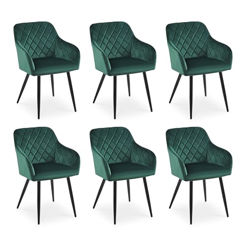 CLIPOP Esszimmerstühle 6er Set, Küchenstuhl Samt Bezug Wohnzimmerstuhl Polsterstuhl mit Armlehne Metallbeine Polstersessel Stuhl für Esszimmer Wohnzimmer Küche (6, Samt Grün) von CLIPOP