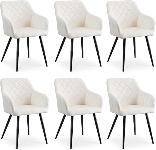 CLIPOP Esszimmerstühle 4er Set, Küchenstuhl aus Leinen Wohnzimmerstuhl Polsterstuhl mit Armlehne Metallbeine Polstersessel Stuhl für Esszimmer Wohnzimmer Küche (6, Samt Beige) von CLIPOP