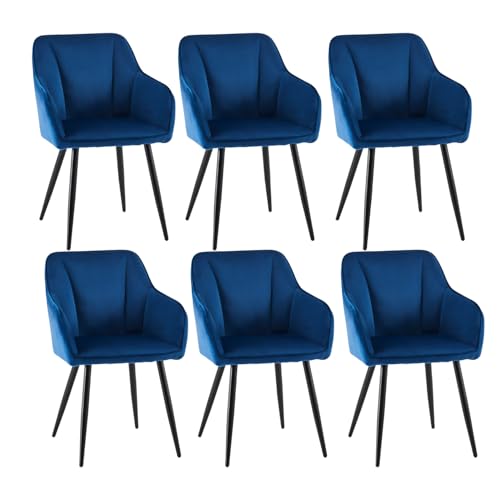 CLIPOP Esszimmerstuhl 6er Set Samt Küchenstuhl Polsterstuhl mit Armlehne und Metall Beine, Retro Design Armlehnstuhl Sessel für Wohnzimmer Esszimmer (6er, Samt Blau) von CLIPOP