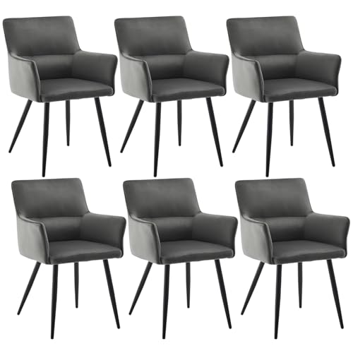 CLIPOP Esszimmerstuhl 6er Set Samt Küchenstuhl Polsterstuhl mit Armlehne und Metall Beine, Retro Design Armlehnstuhl Sessel für Wohnzimmer Esszimmer (6er, Samt Grau) von CLIPOP