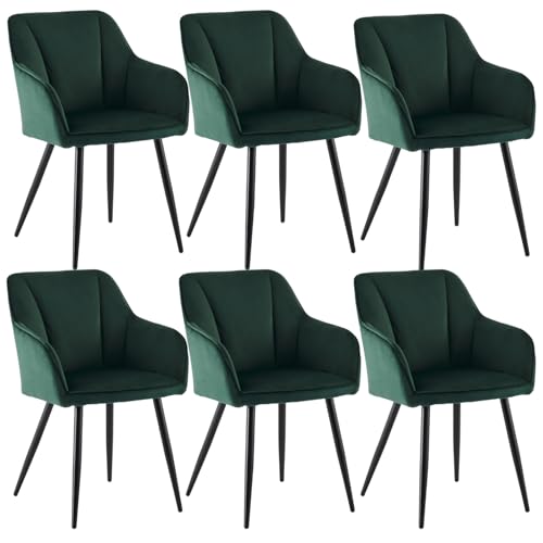 CLIPOP Esszimmerstuhl 6er Set Samt Küchenstuhl Polsterstuhl mit Armlehne und Metall Beine, Retro Design Armlehnstuhl Sessel für Wohnzimmer Esszimmer (6er, Samt Grün) von CLIPOP