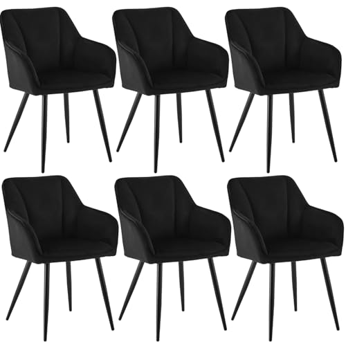 CLIPOP Esszimmerstuhl 6er Set Samt Küchenstuhl Polsterstuhl mit Armlehne und Metall Beine, Retro Design Armlehnstuhl Sessel für Wohnzimmer Esszimmer (6er, Samt Schwarz) von CLIPOP
