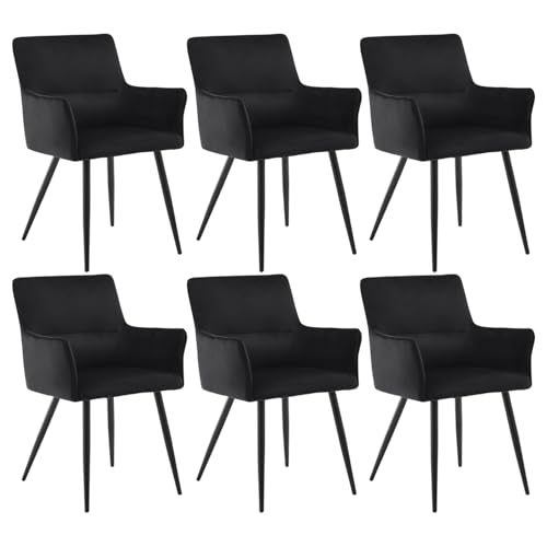 CLIPOP Esszimmerstuhl 6er Set Samt Küchenstuhl Polsterstuhl mit Armlehne und Metall Beine, Retro Design Armlehnstuhl Sessel für Wohnzimmer Esszimmer (6er, Samt Schwarz) von CLIPOP