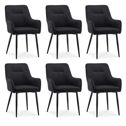 CLIPOP Esszimmerstuhl 6er Set mit Armlehne Küchenstuhl Polsterstuhl Wohnzimmerstuhl Sessel Sitzfläche aus Leinen für Stuhl Esszimmer,Wohnzimmer (Leinen Schwarz) von CLIPOP