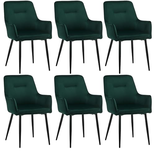 CLIPOP Esszimmerstuhl 6er Set mit Armlehne Küchenstuhl Polsterstuhl Wohnzimmerstuhl Sessel Sitzfläche aus Samt Loungesessel 6er Set für Esszimmer,Arbeitszimmer,Wohnzimmer,Schlafzimmer,Grün von CLIPOP