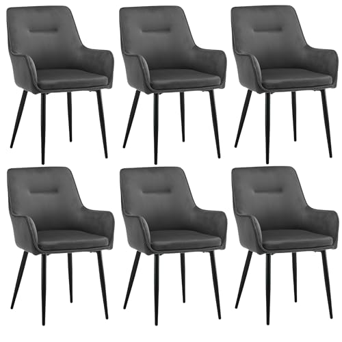 CLIPOP Esszimmerstuhl 6er Set mit Armlehne Küchenstuhl Polsterstuhl Wohnzimmerstuhl Sessel Sitzfläche aus Samt Loungesessel Set für Esszimmer,Arbeitszimmer,Wohnzimmer,Schlafzimmer (6er Set, Samt Grau) von CLIPOP