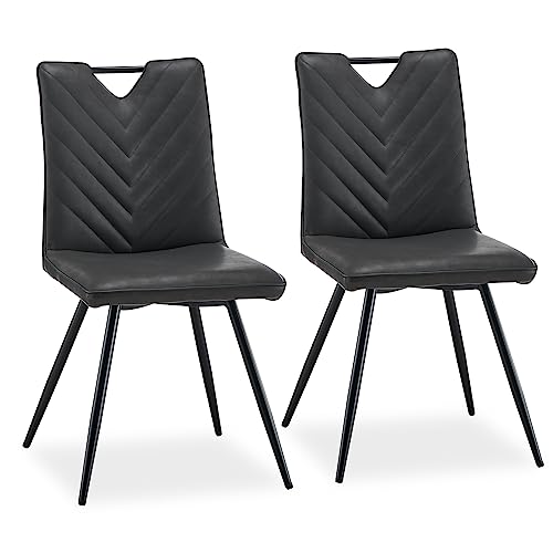 CLIPOP Esszimmerstuhl Gepolstert Kunstledersitz Küchenstuhl Bequem Polsterstuhl Wohnzimmerstuhl Sessel mit Griffmulde,Lehne mit Griff, Metallbeine (2er Set, Kunstleder Grau) von CLIPOP