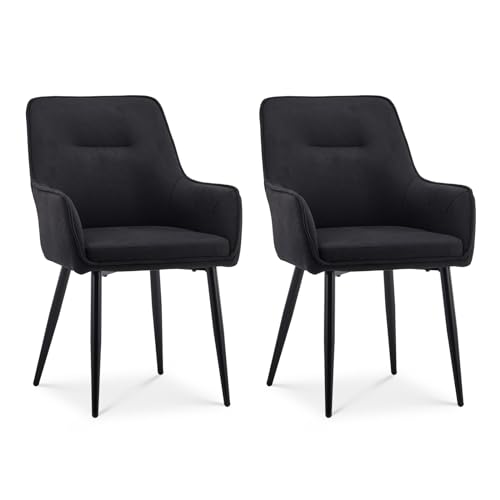 CLIPOP Esszimmerstuhl mit Armlehne Küchenstuhl Polsterstuhl Wohnzimmerstuhl Sessel Sitzfläche aus Samt Loungesessel Set für Esszimmer,Arbeitszimmer,Wohnzimmer,Schlafzimmer, Grau (1, Leinen Schwarz) von CLIPOP