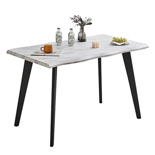 CLIPOP Esszimmertisch 120x80 cm, Weißer Marmor-Effekt Küchentisch mit schwarzen Metallbeinen, 4-Sitzer Esstisch aus Holz für Küche, Restaurants, Wohnungen von CLIPOP