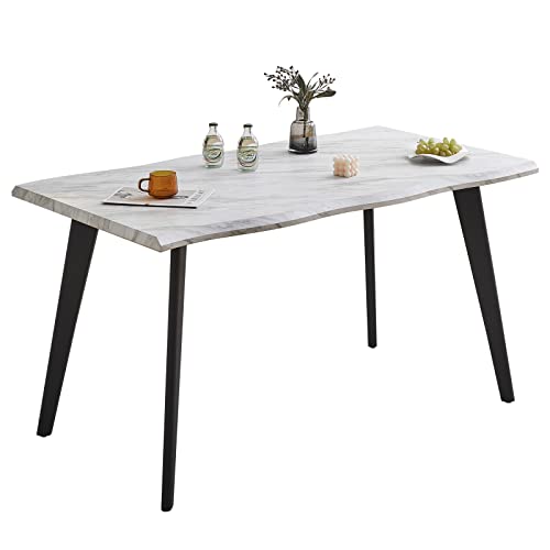 CLIPOP Esszimmertisch 140x80 cm, Weißer Marmor Effekt Küchentisch mit schwarzen Metallbeinen, 4-Sitzer Esstisch für Küche, Restaurants, Esszimmer von CLIPOP