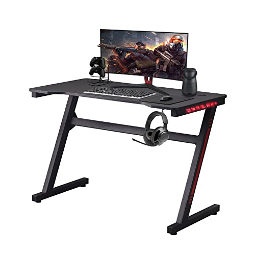 CLIPOP Gaming Tisch 110 x 60 cm Ergonomisch Gaming Schreibtisch mit 7 Farben LED-Beleuchtung und Kopfhörerhaken Z-förmiger Gaming-PC Computertisch Workstation für Heimbüro CLIPOP Gaming Tisch 110 x 60 cm Ergonomisch Gaming Schreibtisch mit 7 Farben LED-Beleuchtung und Kopfhörerhaken Z-förmiger Gaming-PC Computertisch Workstation für Heimbüro von CLIPOP