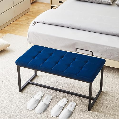 CLIPOP Gepolsterte Sitzbank Esszimmerbank 100 cm mit Samtbezug und Metallbeine Küchenbank Polsterbank im Moderner Stil für Esszimmer Flur Schlafzimmer Garderobe Küche (blau) von CLIPOP