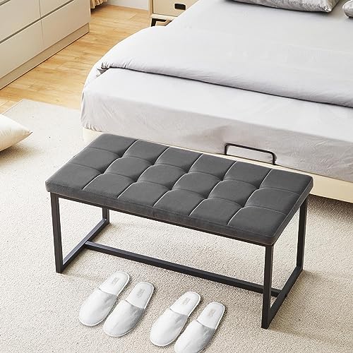 CLIPOP Gepolsterte Sitzbank Esszimmerbank 100 cm mit Samtbezug und Metallbeine Küchenbank Polsterbank im Moderner Stil für Esszimmer Flur Schlafzimmer Garderobe Küche (grau) von CLIPOP