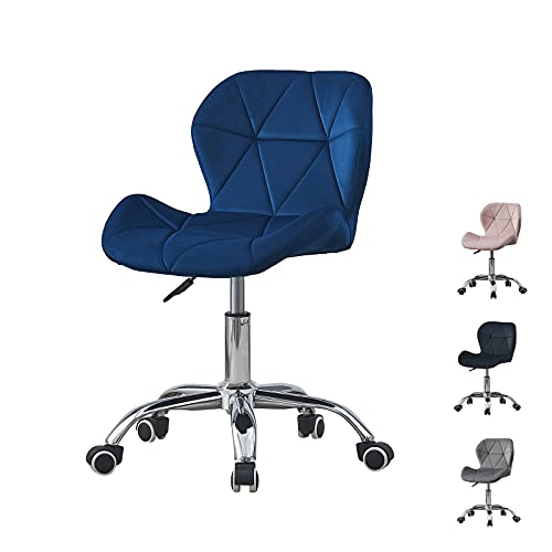 CLIPOP Gepolsterter Schreibtischstuhl aus Samt Ergonomischer Computerstuhl Höhenverstellbarer Drehstuhl mit Rückenlehne und Chromfuß für Home Office Stuhl (Blau) von CLIPOP