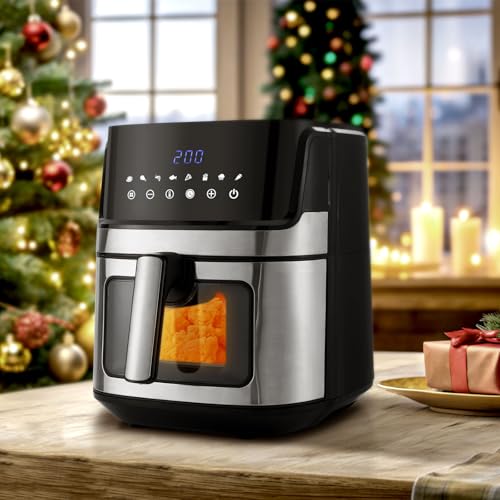 CLIPOP Heißluftfritteuse für die Ganze Familie mit Schneller Luftzirkulation 6,5L Friteuse Heissluft Fritteusen Air Fryer mit Digitalem LED-Touchscreen, 6 Programmen, 60-Minuten-Timer, ohne Öl, 1700W von CLIPOP