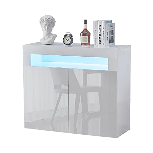 CLIPOP Hochglanz-Sideboard mit 2 Türen, LED-Lichtern, Aufbewahrungsschrank mit RGB-LED-Lichtern, Vitrine für Flur, Esszimmer Möbel von CLIPOP