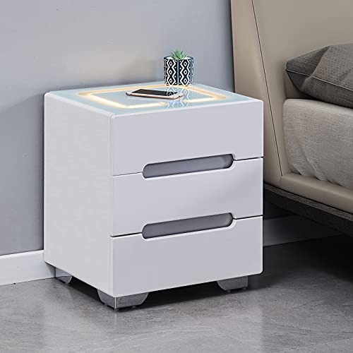 CLIPOP Intelligenter Nachttisch mit Kabellosem Ladegerät und 3 Farb Touch LED Licht Modern Nachttische Nachttischschrank Beistelltisch Nachtkommode mit 3 Schubladen,Weiß CLIPOP Intelligenter Nachttisch mit Kabellosem Ladegerät und 3 Farb Touch LED Licht Modern Nachttische Nachttischschrank Beistelltisch Nachtkommode mit 3 Schubladen,Weiß von CLIPOP