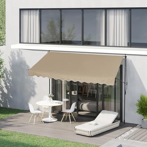 CLIPOP Klemmmarkise 200 x 120 cm Balkonmarkise mit Handkurbel, Sonnenschutz ohne Bohren Sonnenmarkise höhenverstellbar Markise mit Gestell, terrassenüerdachung Wasserdicht UV-beständig (Beige) von CLIPOP
