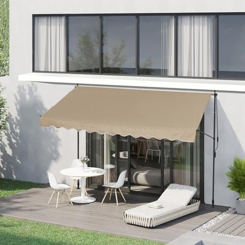 CLIPOP Klemmmarkise 250 x 120 cm Balkonmarkise mit Handkurbel, Sonnenschutz ohne Bohren Sonnenmarkise höhenverstellbar Markise mit Gestell, terrassenüerdachung Wasserdicht UV-beständig (Beige) von CLIPOP