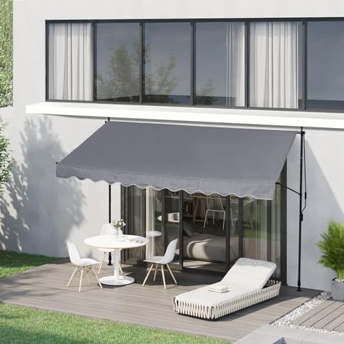 CLIPOP Klemmmarkise 250 x 120 cm Balkonmarkise mit Handkurbel, Sonnenschutz ohne Bohren Sonnenmarkise höhenverstellbar Markise mit Gestell, terrassenüerdachung Wasserdicht UV-beständig (Grau) von CLIPOP