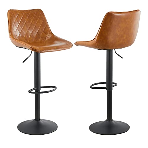 CLIPOP Kunstleder Barhocker 2er Set,360° Drehstuhl Höhenverstellbare Gepolstert Barstühle Küchenstühle Tresenhocker mit Rückenlehne und Fußstütze,Hellbraun von CLIPOP