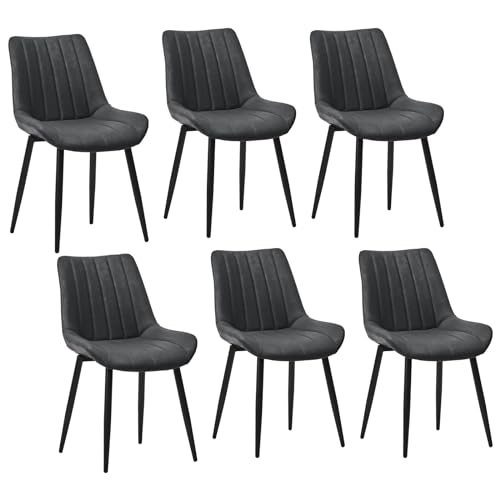 CLIPOP Kunstleder Esszimmerstühle 6er Set, Mid Century Moderner Küchenstuhl, gepolsterter Leder-Esszimmerstuhl mit Metallbein, hohe Rückenlehne, armloser Freizeit-Beistellstuhl für Esszimmer, Lounge von CLIPOP