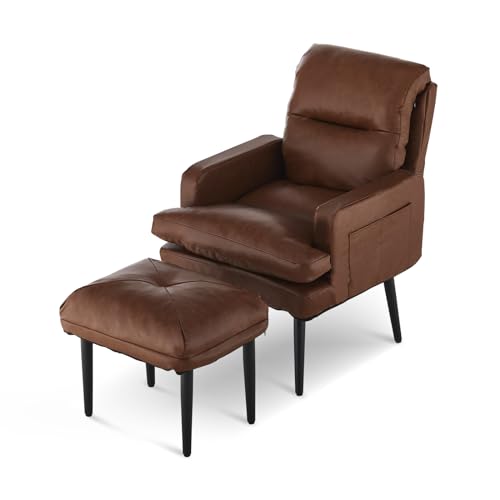CLIPOP Kunstleder Relaxsessel Lehnstühle mit Hocker,Wohnzimmerstuhl Polstersessel Fernsehsessel mit Fußschemel Lesestuhl Armlehnstuhl für Wohnzimmer Schlafzimmer Arbeitszimmer (Dunkelbraun) von CLIPOP