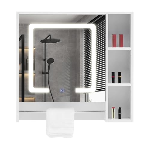 CLIPOP LED-beleuchteter Badezimmer-Spiegelschrank, Badezimmer-Wandschrank mit verstellbaren Höhenregalen und Turmregal, Spiegel-Medizinschrank für Wohnzimmer, Badezimmer von CLIPOP