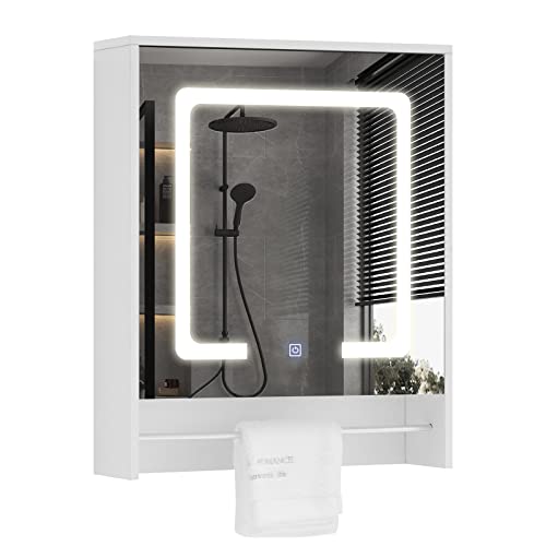 CLIPOP LED beleuchteter Badezimmer Spiegelschrank, Badezimmer Wandschrank mit verstellbaren Höhenregalen und Turmregal, Spiegelchrank für Wohnzimmer, Badezimmer, WC von CLIPOP