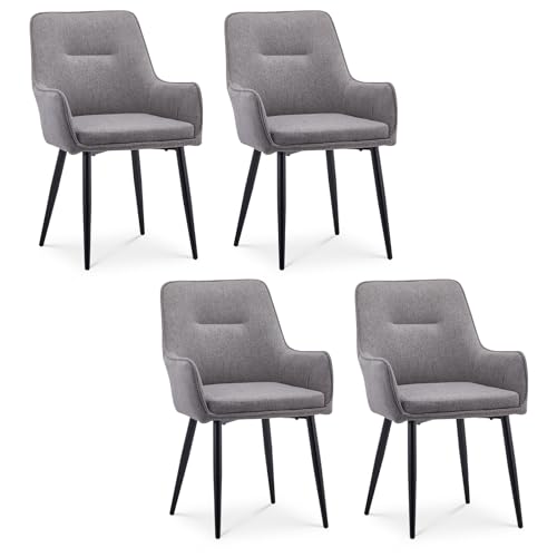 CLIPOP Leinen Esszimmerstühle 4er Set Küchenstühle mit Armlehne Gepolsterter Sessel Esszimmerstuhl Wohnzimmerstuhl Polsterstuhl Lehnstuhl mit Rückenlehne,Grau von CLIPOP