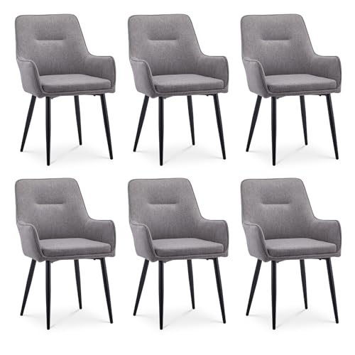 CLIPOP Leinen Esszimmerstühle 6er Set Küchenstühle mit Armlehne Gepolsterter Sessel Esszimmerstuhl Wohnzimmerstuhl Polsterstuhl Lehnstuhl mit Rückenlehne von CLIPOP