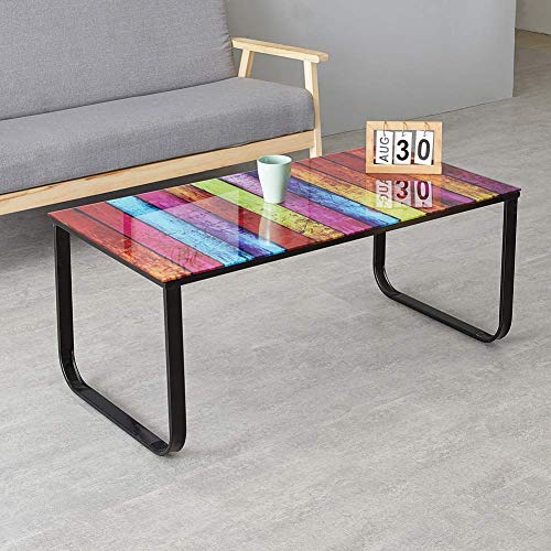 CLIPOP Moderner Couchtisch aus 6 mm Starkem Regenbogenfarben Gehärtetem Glas und Metallgestell,Vielseitiger Rechteckiger Wohnzimmertisch Beistelltisch,100 x 50 x 42 cm von CLIPOP