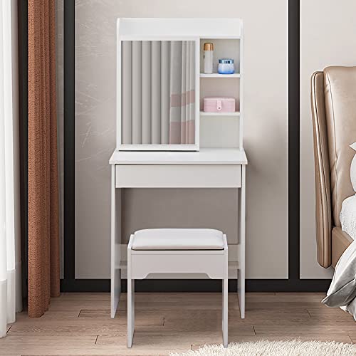 CLIPOP Modernes Schminktisch mit Spiegelregalen Frisierkommode mit großer Schublade und Hocker, Kosmetiktisch Schlafzimmer-Möbel von CLIPOP
