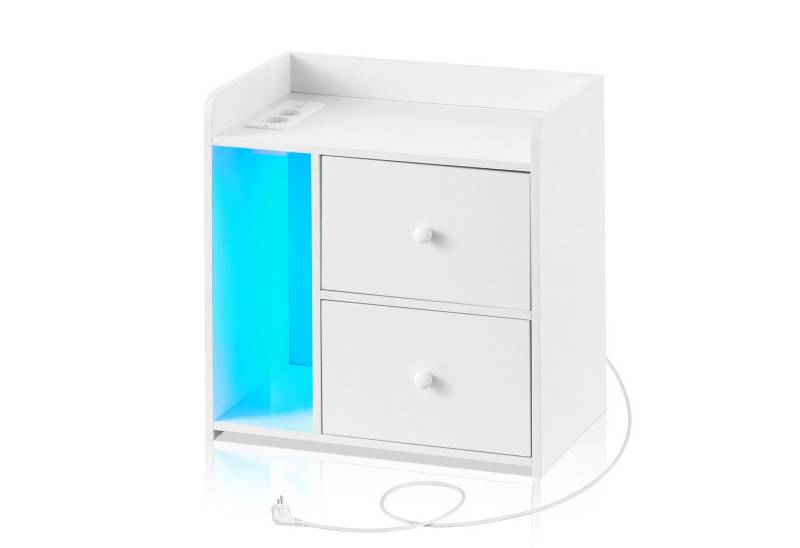 Ofcasa Nachtkommode 48x30x50.5cm Nachttisch (1 Nachtkonsole), 2 Schubladen-Nachtschrank mit Verstellbarem LED Licht & USB-Anschluss von Ofcasa