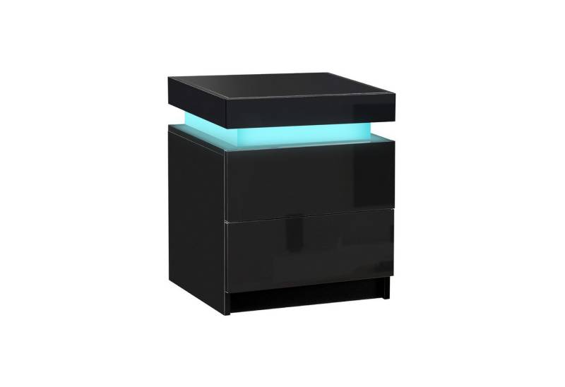 Ofcasa Nachtkommode Hochglanz-Schrank (1 Nachtkonsole), 2 Schubladen Beistelltisch Inkl. LED für Schlafzimmer von Ofcasa
